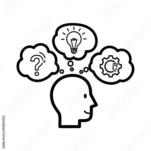 Head with Thoughts Question Idea Process vector illustration