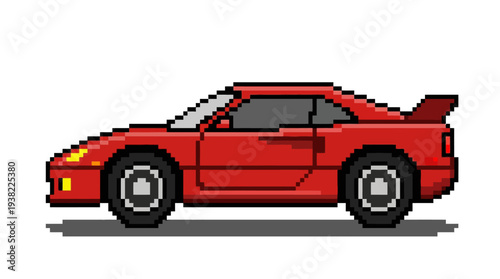 Pixel Art Red Sports Car Side View.