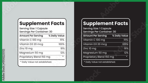 Food Nutrition Label Vector Template Design, Clean Nutrition Facts Label Vector Template, Classic Nutrition Facts Label Vector Design