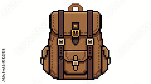 Pixel Art Brown Leather Backpack Illustration.