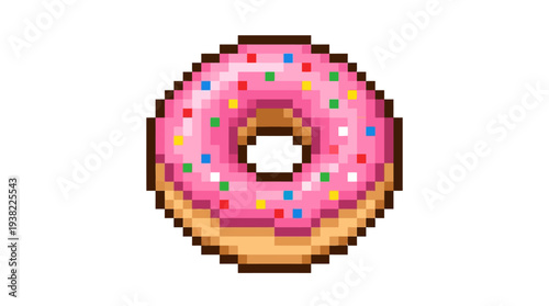 Pixel Art Pink Frosted Donut with Sprinkles.