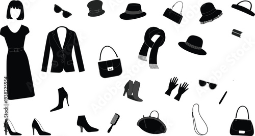 Custom motorcycle black silhouette set with chopper cruiser motorbike vintage bike and classic engine design elements