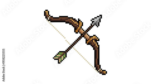 Pixel Art Bow and Arrow Icon.