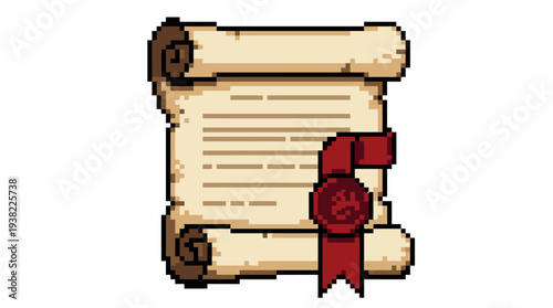 Pixel Art Scroll Document with Wax Seal.
