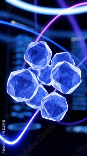 Cluster of brilliant blue gemstones glows with futuristic energy against a dark digital background evoking themes of technology luxury and precious resources