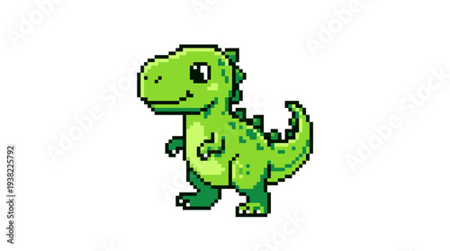Pixel Art Green Dinosaur Character Illustration.