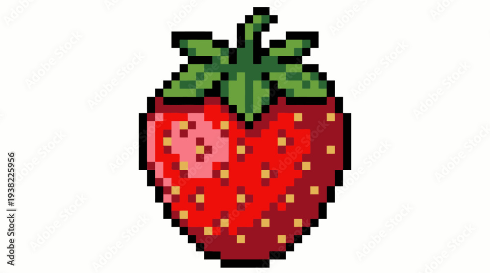 Fototapeta premium Pixel Art Strawberry Icon Isolated on White Background.
