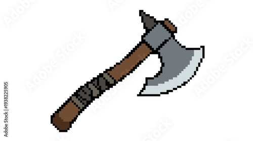 Pixel Art Axe Weapon Illustration.