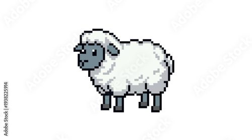 Pixel Art Sheep Standing Still White Fluffy.