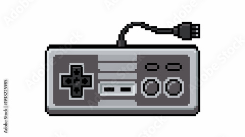 Retro Pixel Art Video Game Controller Icon.