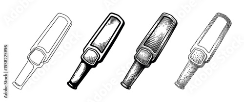 Handheld metal detector security device vector illustration set depicting various styles for safety and inspection purposes.