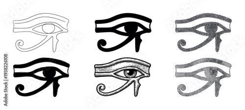 Collection of Egyptian Eye of Horus symbols showcasing different artistic interpretations and textures.