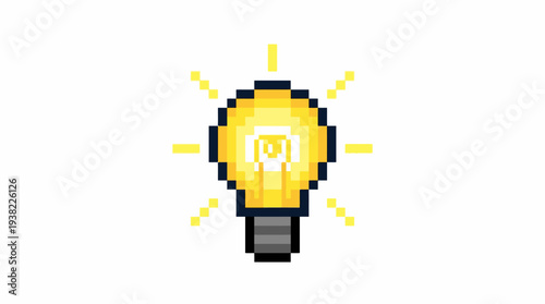 Pixelated Light Bulb Icon Glowing Brightly.