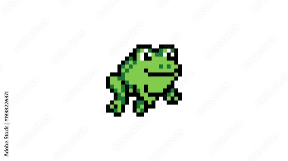 Fototapeta premium Pixel Art Green Frog Character Illustration.