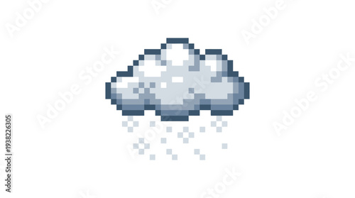 Pixel Art Cloud Raining Small Water Droplets Icon.