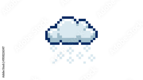 Pixel Art Cloud Raining Weather Icon.