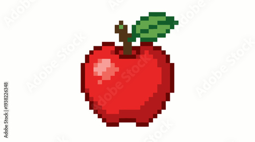 Pixel Art Red Apple Fruit Icon.