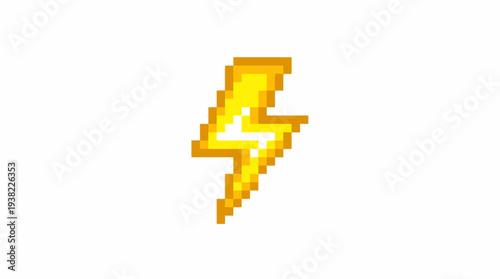 Pixelated Yellow Lightning Bolt Icon Symbol.