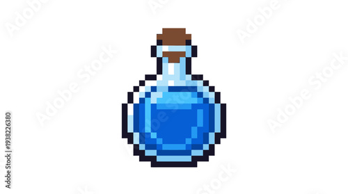 Pixel Art Potion Bottle With Blue Liquid.