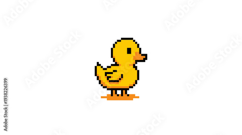 Pixel Art Yellow Duckling Cute Cartoon Character.