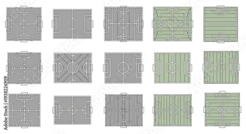 Collection of various sports field layouts and designs.