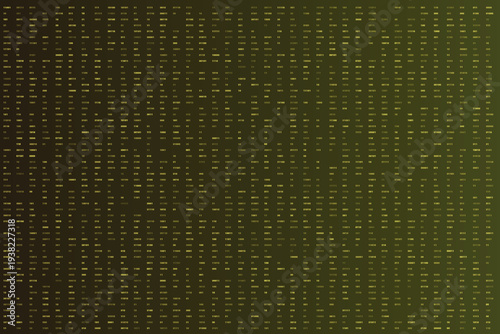 A vibrant olive green transition to dark black features a dense pattern of binary code digits