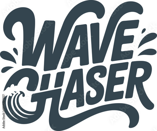 Картината върху платно Wave chaser summer ocean typography design with splash and surf elements, beach