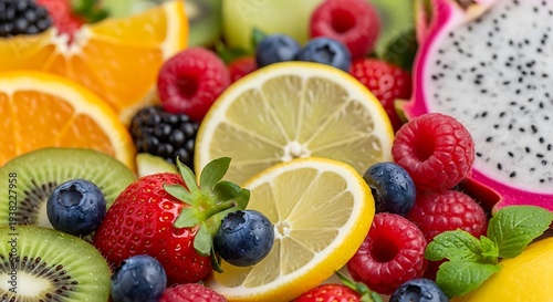 Assortment of Fresh Fruits, Close-Up Studio Shot of Vibrant Produce