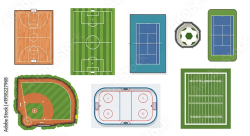 Collection of Various Sports Fields and Courts from Above.