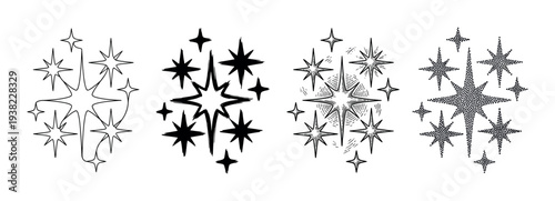 Abstract starburst elements collection featuring different artistic styles of shimmering light and glow