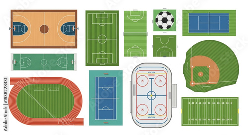 Collection of Various Sports Fields and Courts from Above.