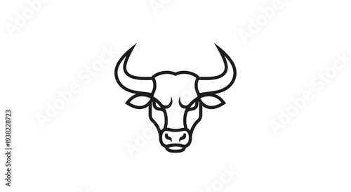 Bull head with large curved horns.