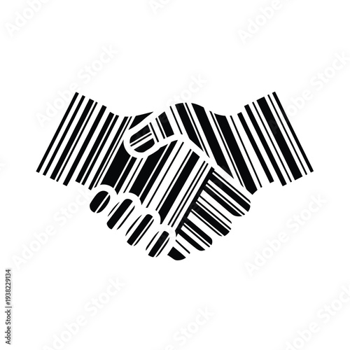 A conceptual handshake formed from black and white barcode stripes