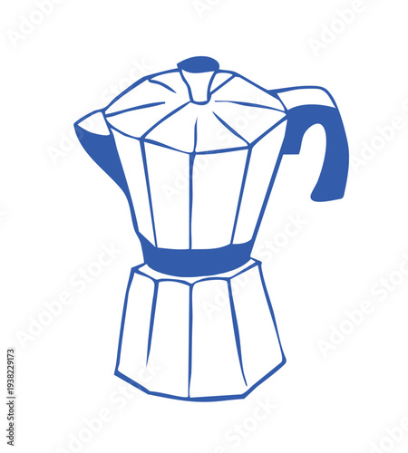 Whimsical doodle with coffee pot. Hand drawn sketch for morning meal design