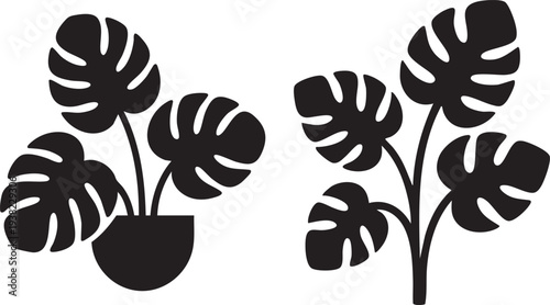 Minimal indoor potted plants vector set with tropical leaves, modern foliage silhouettes, home decor greenery, botanical illustration for design use
