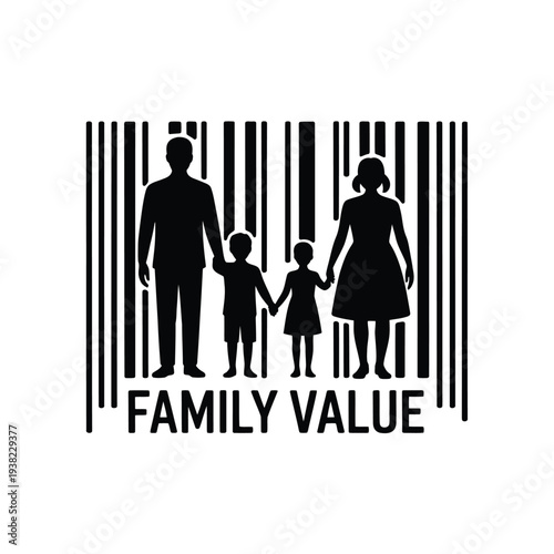 Family silhouette integrated within a barcode emphasizing value and unity