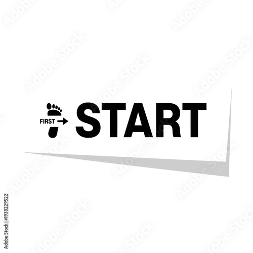 Start Line Footprint Icon with Text 'First' and Arrow - Beginning Concept