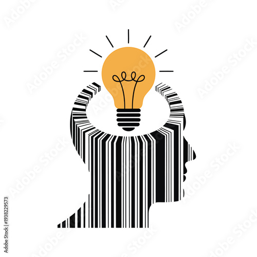 A human head silhouette incorporating a lightbulb symbolizing thought and ideas