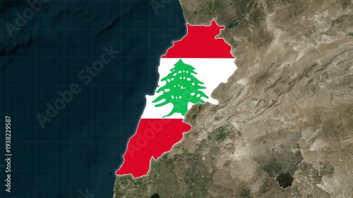 Lebanon Map With Flag Colors Overlay Animation