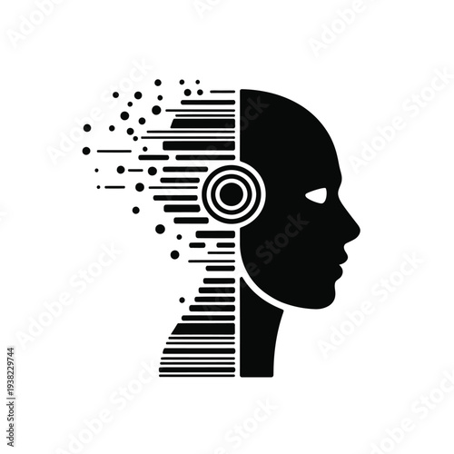 Abstract digital portrait of a human head with data stream