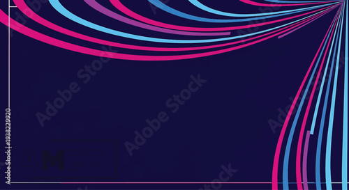 Abstract background design features flowing neon lines in vibrant pink and blue colors against a dark navy backdrop.