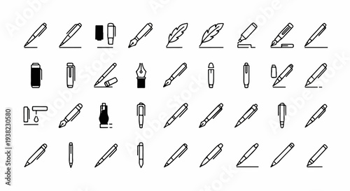 A collection of varied writing instrument icons