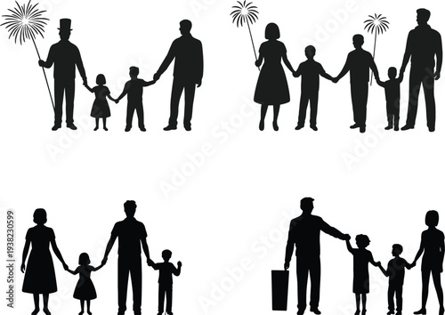 Skateboarder silhouette set, male athlete performing tricks and stunts on ramps, street skating action icons for extreme sports and urban lifestyle vector