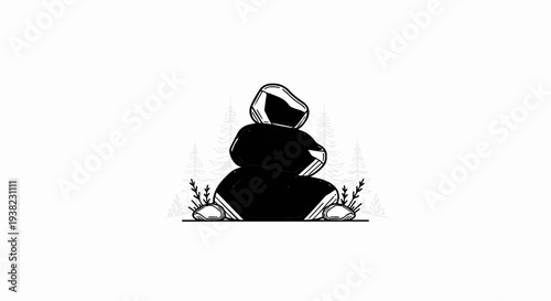 Stacked rocks in a sparse forest setting