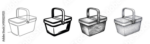 Picnic basket illustrations in diverse artistic styles offer a charming and versatile graphic element.