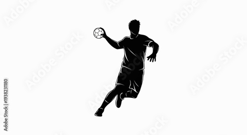 Silhouette of a handball player mid-throw on a white background