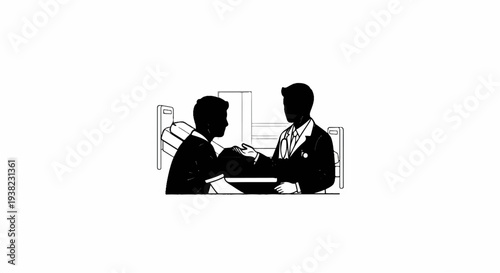 Doctor consults patient, outlines medical advice for recovery in office