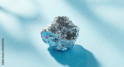 Metallic niobium sample featuring distinct crystal formations on a subtle light blue setting
