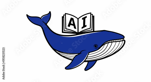 Blue whale with an open book on its back, letters A and I visible