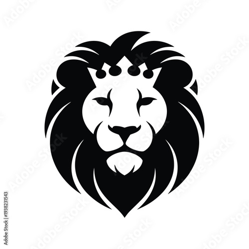 A striking black and white illustration of a majestic lion s head